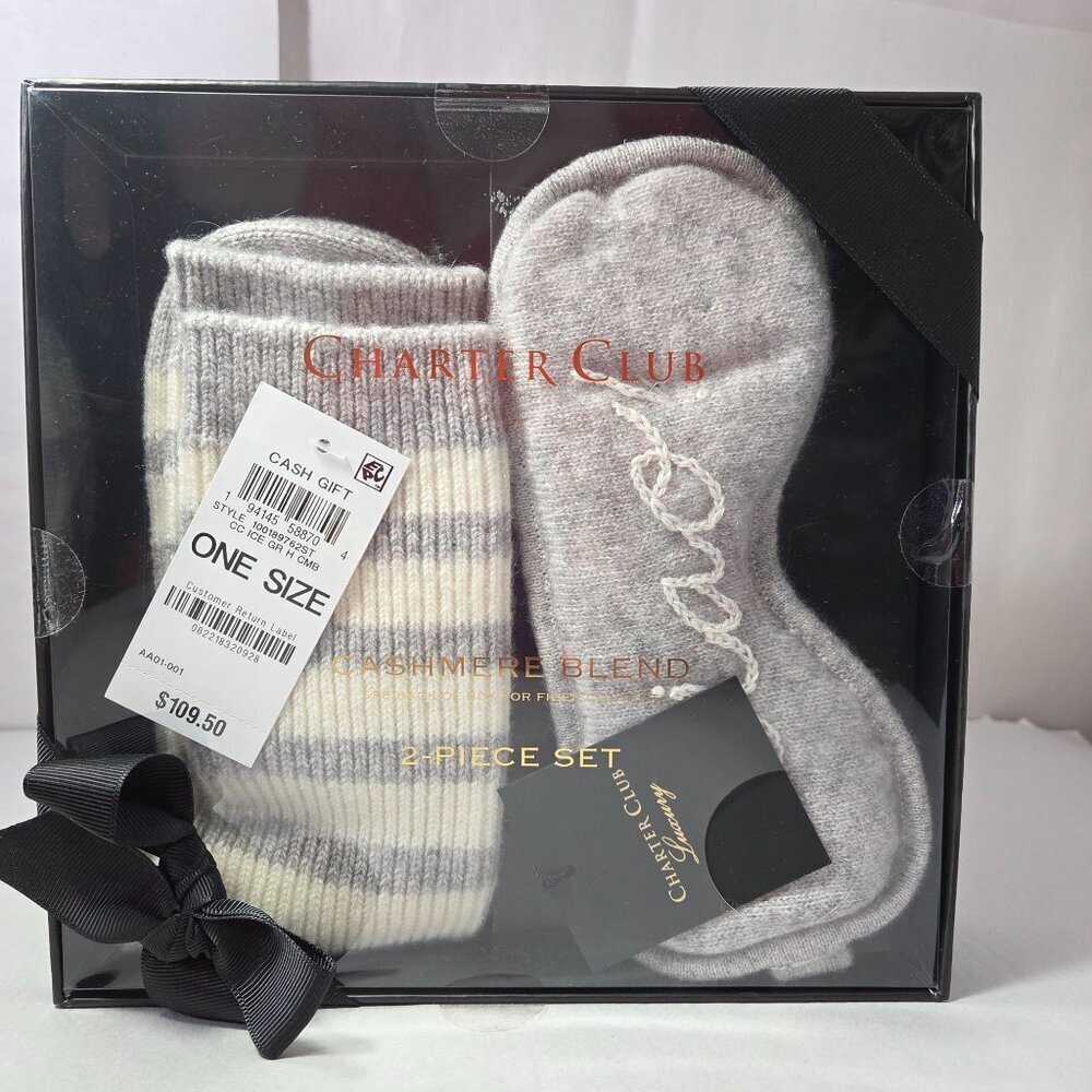 NWT Charter Club Women's Cashmere Sleep Mask & Socks Gift Set